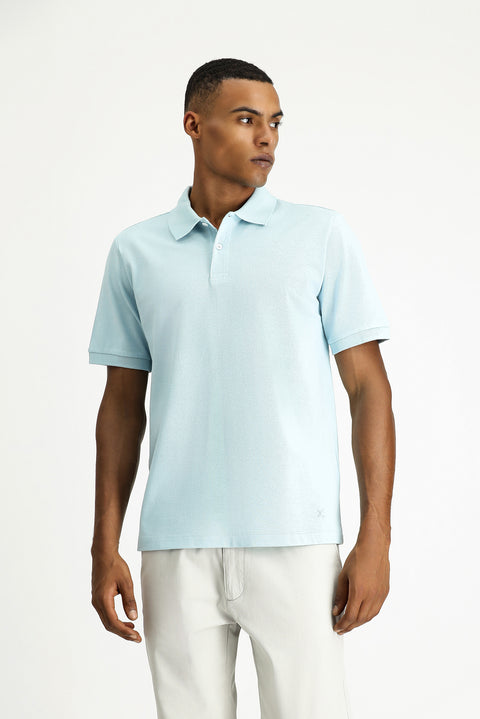 Açık Mavi Polo Yaka Regular Fit Nakışlı Pamuk Tişört