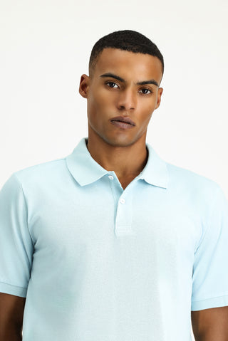  Açık Mavi Polo Yaka Regular Fit Nakışlı Pamuk Tişört