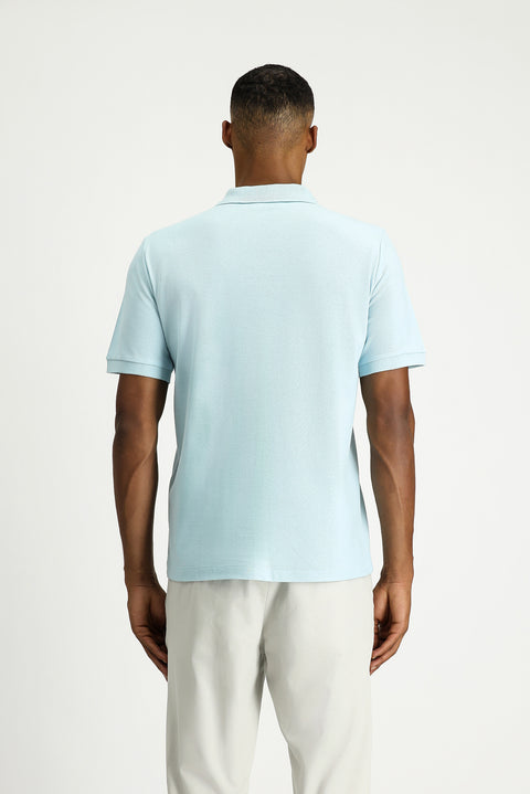 Açık Mavi Polo Yaka Regular Fit Nakışlı Pamuk Tişört