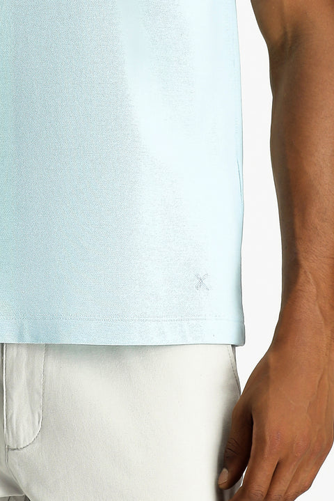 Açık Mavi Polo Yaka Regular Fit Nakışlı Pamuk Tişört