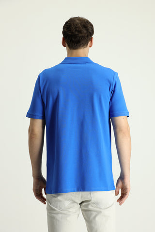  Saks Mavi Polo Yaka Regular Fit Nakışlı Pamuk Tişört