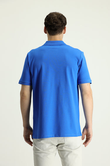  Saks Mavi Polo Yaka Regular Fit Nakışlı Pamuk Tişört