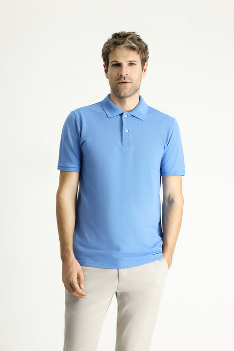 Koyu Mavi  Polo Yaka Regular Fit Nakışlı Pamuk Tişört