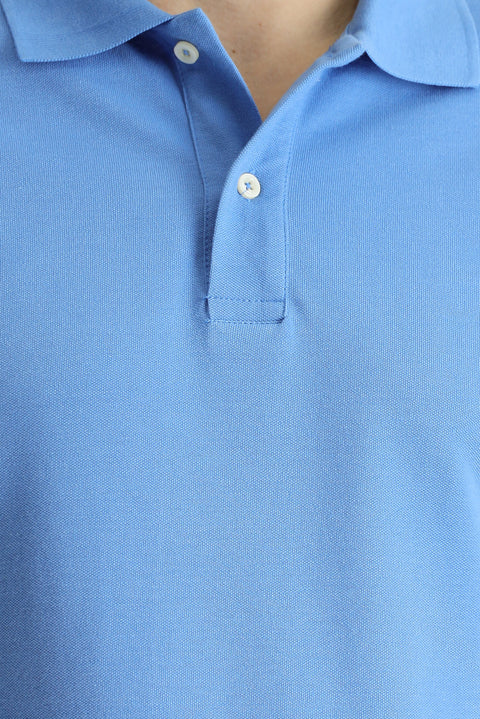 Koyu Mavi  Polo Yaka Regular Fit Nakışlı Pamuk Tişört