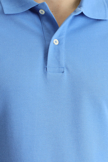 Koyu Mavi  Polo Yaka Regular Fit Nakışlı Pamuk Tişört