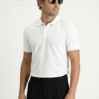 Beyaz Polo Yaka Regular Fit Nakışlı Pamuk Tişört