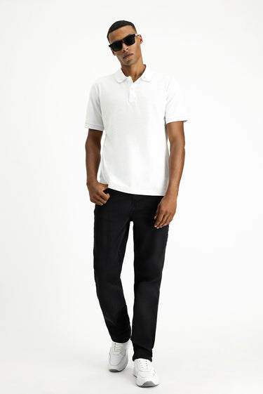 Beyaz Polo Yaka Regular Fit Nakışlı Tişört