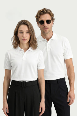  Beyaz Polo Yaka Regular Fit Nakışlı Pamuk Tişört