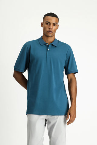  Orta Petrol Polo Yaka Regular Fit Nak??l? Pamuk Ti?ört-Ki??l?