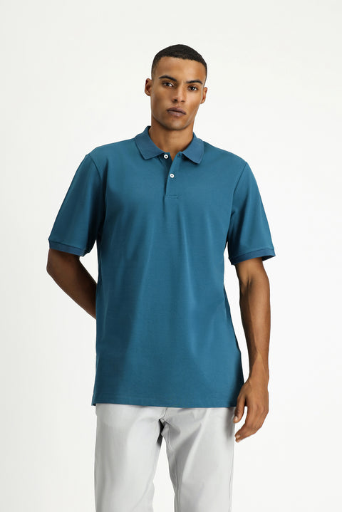 Medium Petrol Polo Collar Regular Fit Embroidered T-Shirt