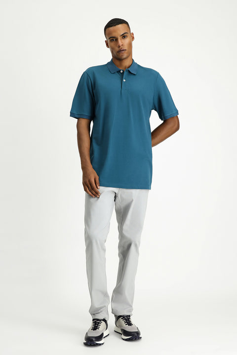 Medium Petrol Polo Collar Regular Fit Embroidered T-Shirt