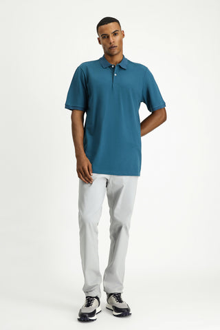  Orta Petrol Polo Yaka Regular Fit Nak??l? Pamuk Ti?ört-Ki??l?