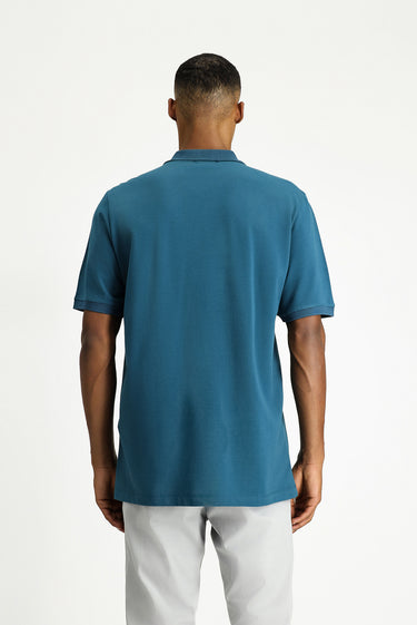 Orta Petrol Polo Yaka Regular Fit Nakışlı Tişört