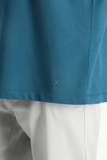 Orta Petrol Polo Yaka Regular Fit Nakışlı Pamuk Tişört