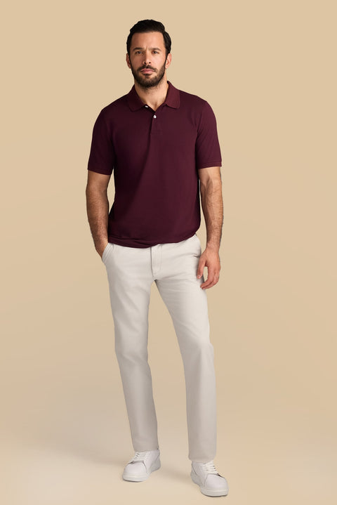 Koyu Bordo Polo Yaka Regular Fit Nakışlı Pamuk Tişört