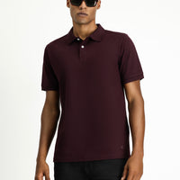 Koyu Bordo Polo Yaka Regular Fit Nakışlı Pamuk Tişört