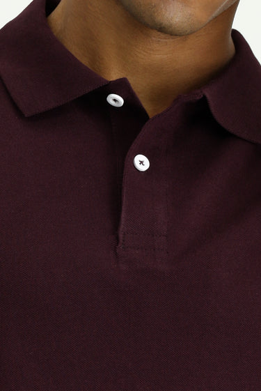 Koyu Bordo Polo Yaka Regular Fit Nakışlı Tişört