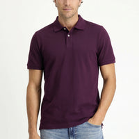 Mürdüm Polo Yaka Regular Fit Nakışlı Pamuk Tişört