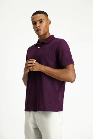  Mürdüm Polo Yaka Regular Fit Nakışlı Pamuk Tişört