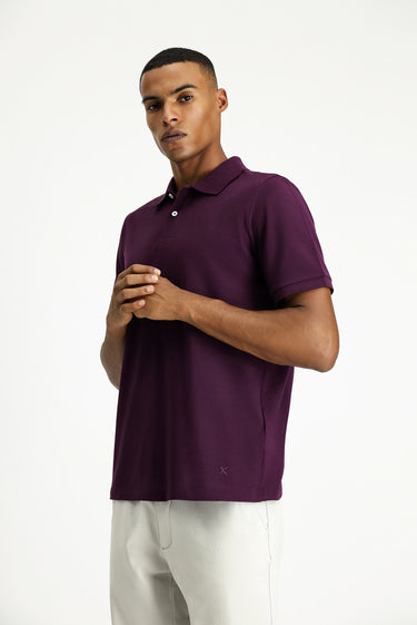 Mürdüm Polo Yaka Regular Fit Nakışlı Tişört