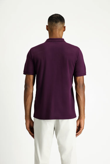 Mürdüm Polo Yaka Regular Fit Nakışlı Tişört