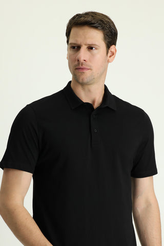  Siyah Polo Yaka Regular Fit Nakışlı Süprem Pamuk Tişört