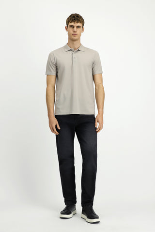  Orta Gri Polo Yaka Regular Fit Nakışlı Pamuklu Tişört