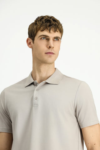  Orta Gri Polo Yaka Regular Fit Nakışlı Pamuklu Tişört