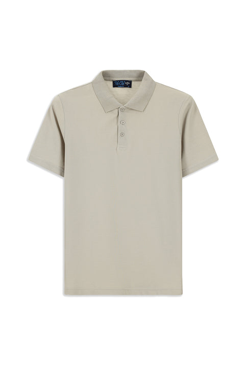 Orta Gri Polo Yaka Regular Fit Nakışlı Pamuklu Tişört