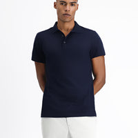 Orta Lacivert Polo Yaka Regular Fit Nakışlı Pamuklu Tişört