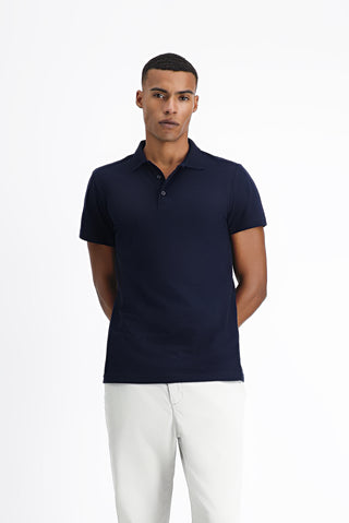  Orta Lacivert Polo Yaka Regular Fit Nakışlı Pamuklu Tişört