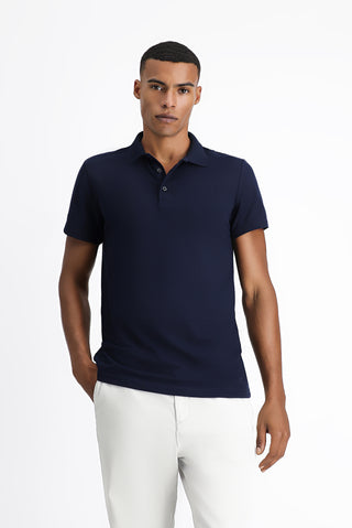  Orta Lacivert Polo Yaka Regular Fit Nakışlı Pamuklu Tişört