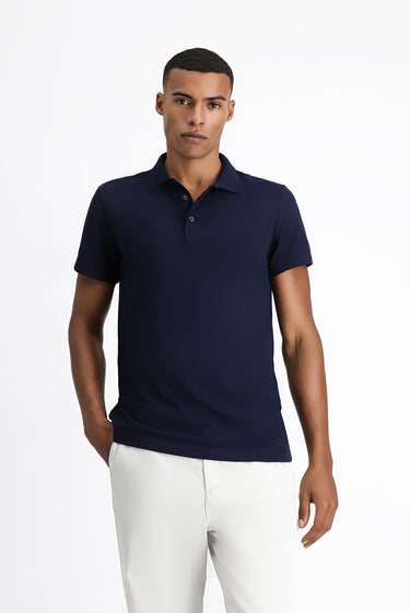  Orta Lacivert Polo Yaka Regular Fit Nakışlı Pamuklu Tişört