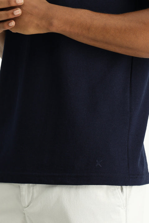 Orta Lacivert Polo Yaka Regular Fit Nakışlı Pamuklu Tişört