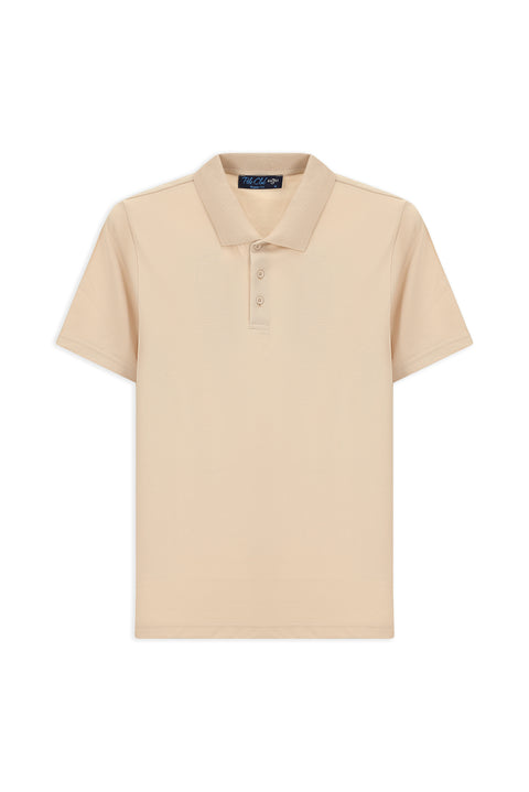 Orta Bej Polo Yaka Regular Fit Nakışlı Pamuklu Tişört