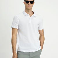 Beyaz Polo Yaka Regular Fit Nakışlı Pamuklu Tişört