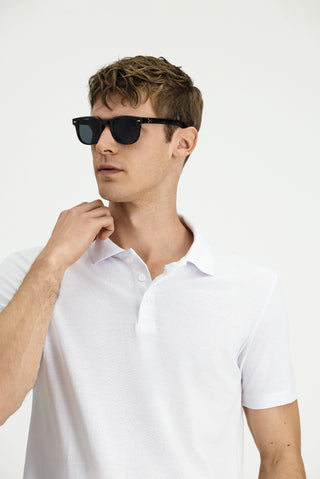  Beyaz Polo Yaka Regular Fit Nakışlı Pamuklu Tişört