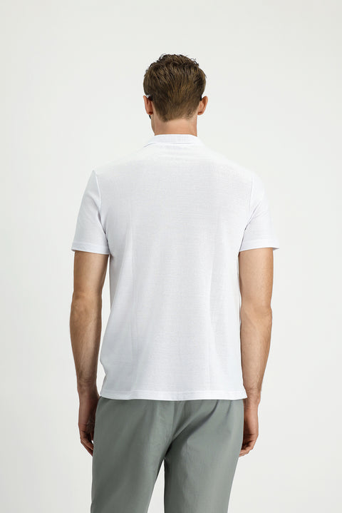 Beyaz Polo Yaka Regular Fit Nakışlı Pamuklu Tişört
