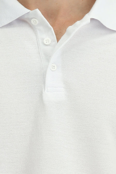 Beyaz Polo Yaka Regular Fit Nakışlı Pamuklu Tişört