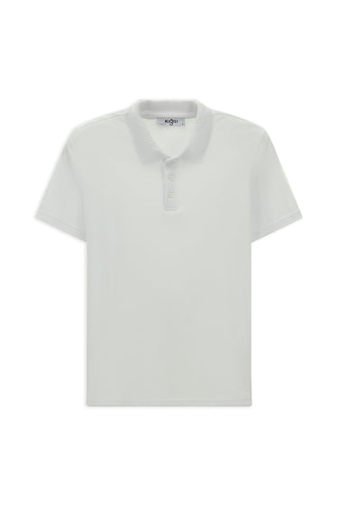 Beyaz Polo Yaka Regular Fit Nakışlı Pamuklu Tişört