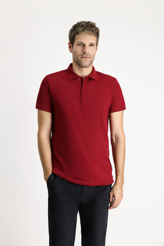  Açık Bordo Polo Yaka Regular Fit Nakışlı Pamuklu Tişört