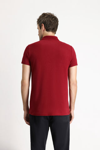 Açık Bordo Polo Yaka Regular Fit Nakışlı Pamuklu Tişört