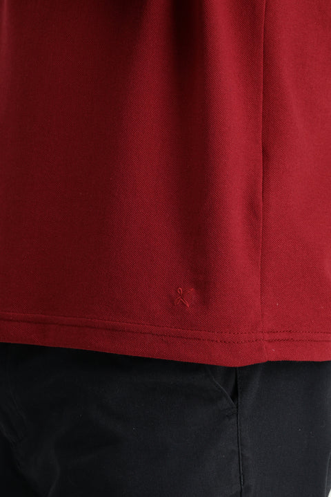 Açık Bordo Polo Yaka Regular Fit Nakışlı Pamuklu Tişört