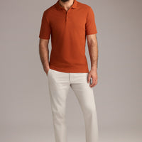 Kiremit Polo Yaka Regular Fit Nakışlı Pamuklu Tişört