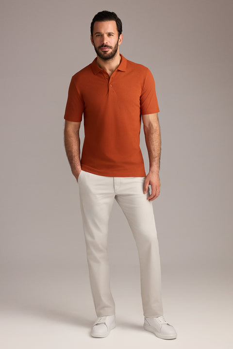 Kiremit Polo Yaka Regular Fit Nakışlı Pamuklu Tişört