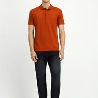 Kiremit Polo Yaka Regular Fit Nakışlı Pamuklu Tişört