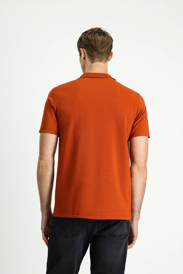 Kiremit Polo Yaka Regular Fit Nakışlı Pamuklu Tişört