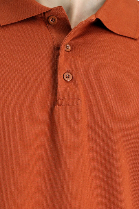 Kiremit Polo Yaka Regular Fit Nakışlı Pamuklu Tişört