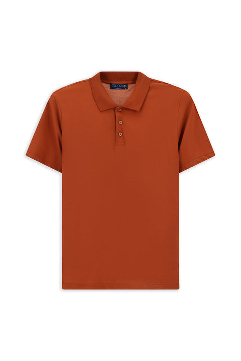 Kiremit Polo Yaka Regular Fit Nakışlı Pamuklu Tişört