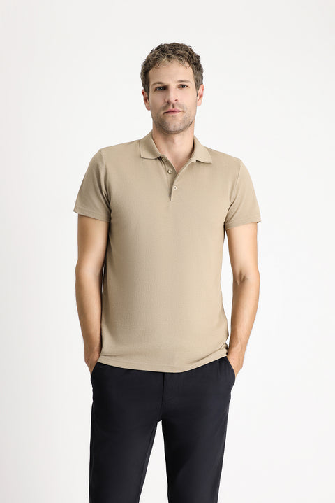 Orta Vizon Polo Yaka Regular Fit Nakışlı Pamuklu Tişört